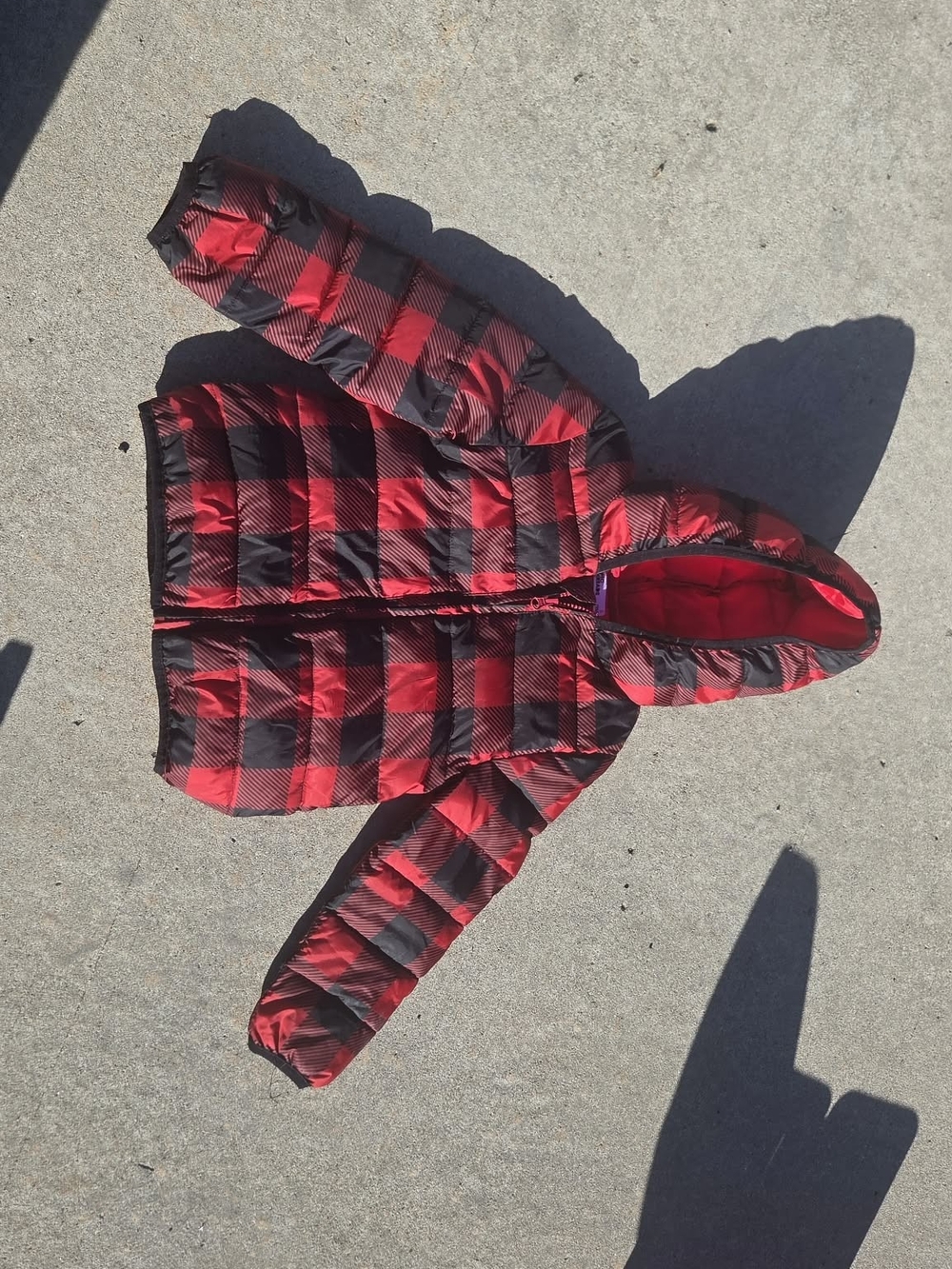 Epic Threads Kids Hooded Plaid Puffer Jacket Zip Polyester Red/Black Size 5